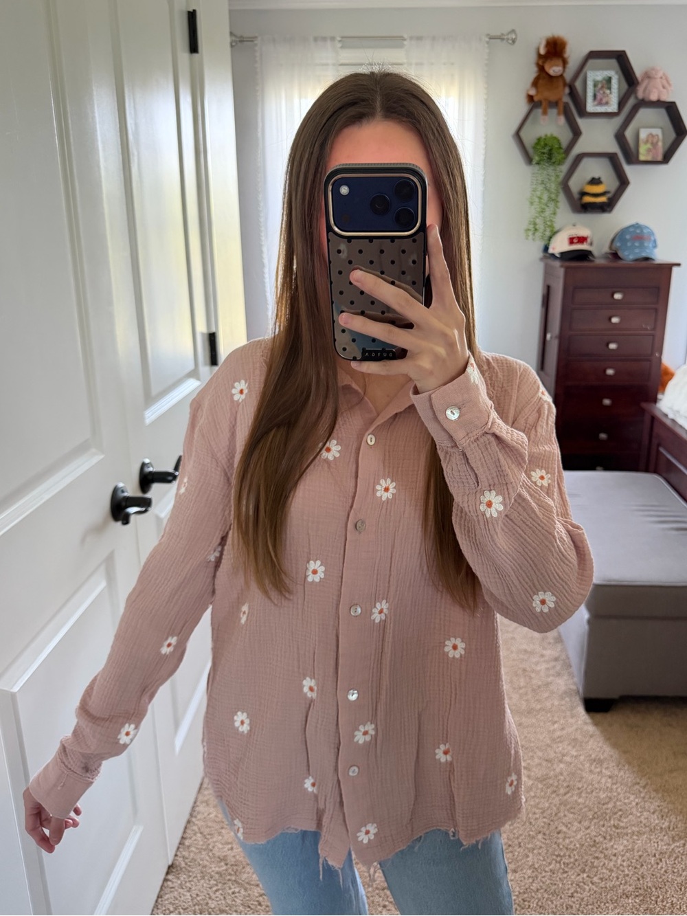 Pink Lily Floral Button-Up